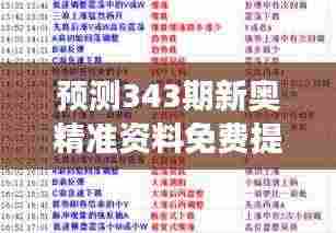 预测343期新奥精准资料免费提供综合版:精确度的胜利